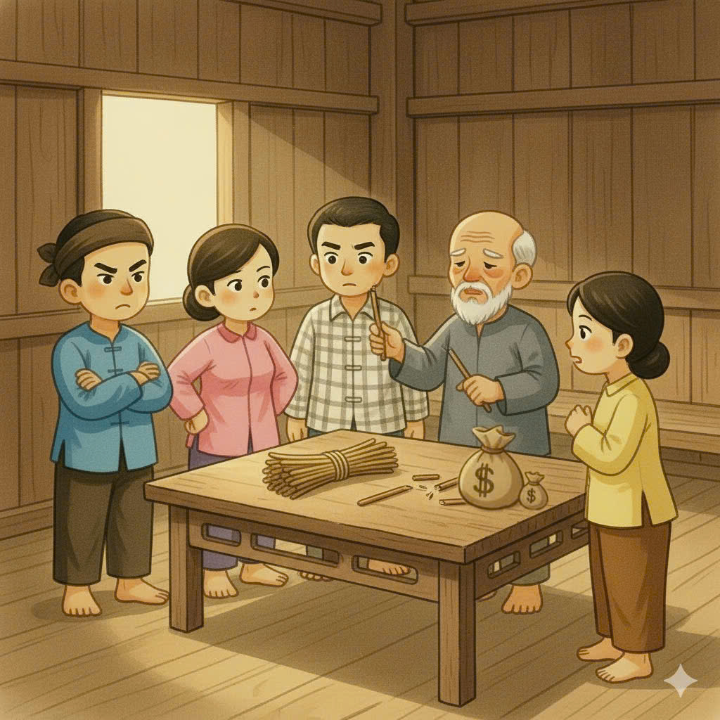 Qua câu chuyện, người cha đã dùng bó đũa để dạy bài học gì cho các con? Em hiểu thông điệp này như thế nào?